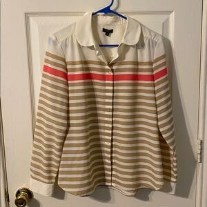 Talbots Cream striped Blouse 12P